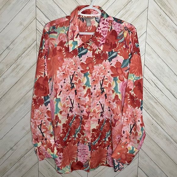 H&M floral button down shirt blouse - Picture 1 of 8